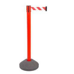 Poste de seguridad con cinta roja y blanca y base rellenable
