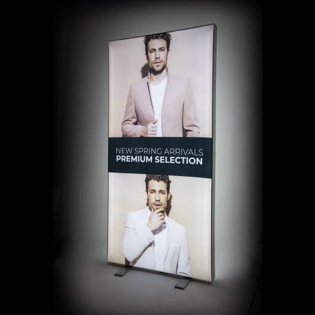 Totem luminoso automontable de 100x200 cm para textil