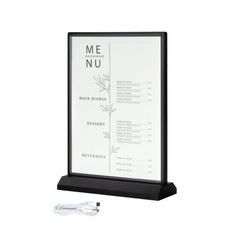 Portamenu negro retroiluminado para A4