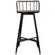 TABURETE ALTO CON RESPALDO METALICO Y ASIENTO DE MADERA