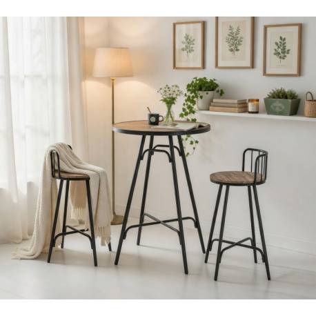 MESA ALTA REDONDA DE METAL Y MADERA