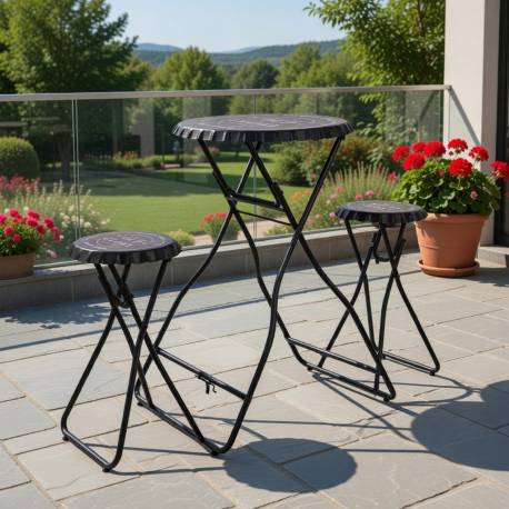 KIT Mesa Alta Plegable con 2 Taburetes