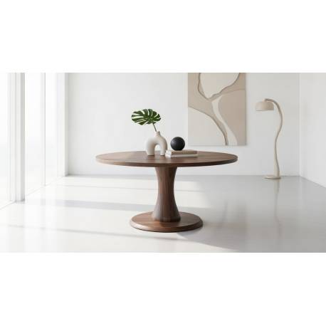 Mesa redonda de madera de acacia marrón oscuro