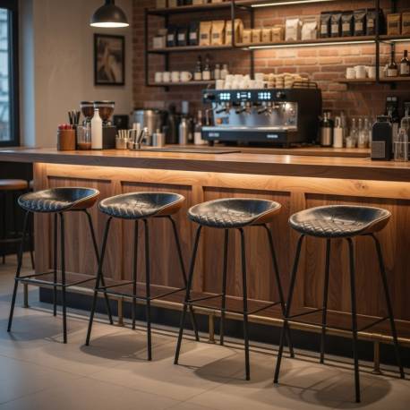 TABURETE DE METAL ASIENTO EN SIMILPIEL MARRON y NEGRO