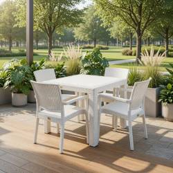CONJUNTO DE JARDIN IMITACION RATTAN BLANCO