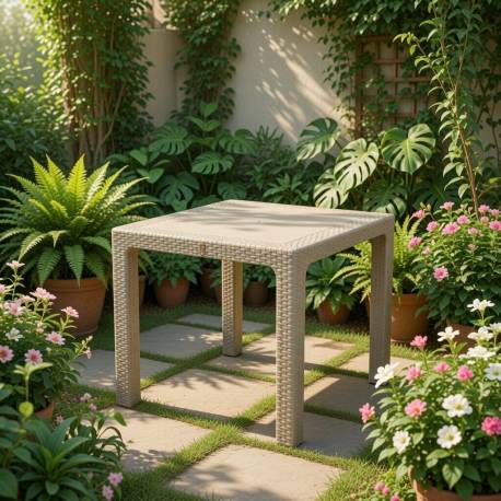 MESA CUADRADA IMITACION RATTAN BEIGE