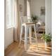 Taburete alto acero blanco y asiento de madera 