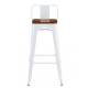 Taburete alto acero blanco y asiento de madera 2