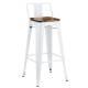 Taburete alto acero blanco y asiento de madera 3