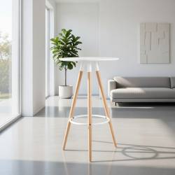 MESA ALTA PATAS EN HAYA TAPA BLANCA