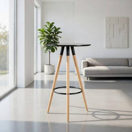 MESA ALTA PATAS EN HAYA TAPA NEGRA