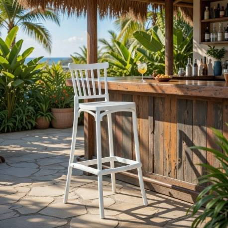 TABURETE ALTO BLANCO DE POLIPROPILENO CON TRATAMIENTO ANTI UV