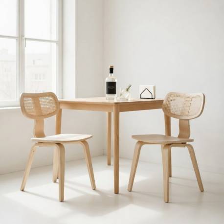 Silla de madera contrachapada y respaldo de rejilla