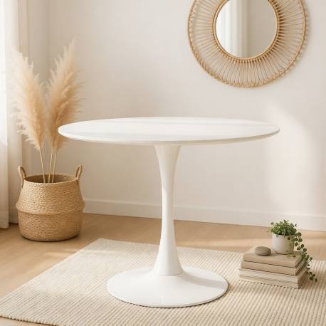 Mesa redonda base de metal tapa lacada blanca