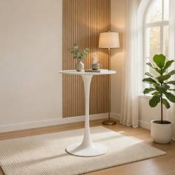 Mesa alta redonda blanca de 60 cm con base de metal