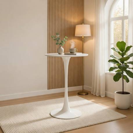 Mesa alta redonda blanca de 60 cm con base de metal