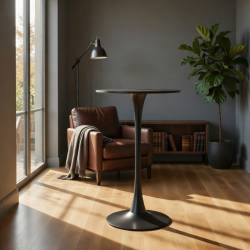 Mesa alta redonda negra de 60 cm con base de metal