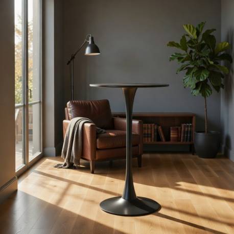 Mesa alta redonda negra de 60 cm con base de metal