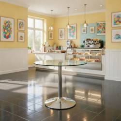 MESA REDONDA 70 CM TAPA DE CRISTAL TEMPLADO