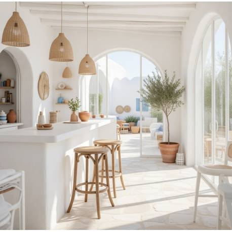 TABURETE ALTO DE MADERA Y ASIENTO DE REJILLA