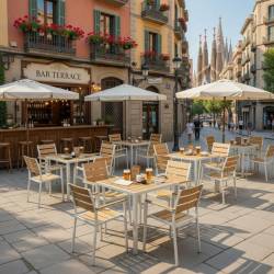 MESA metal blanco, tablero polywood amarillo