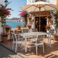 MESA metal blanco, tablero polywood gris 160x90 2