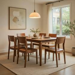 SILLA DE MADERA DE ACACIA ACABADO NOGAL EN UN COMEDOR