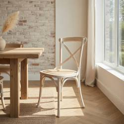 SILLA DE MADERA BLANCA ASIENTO DE RATAN