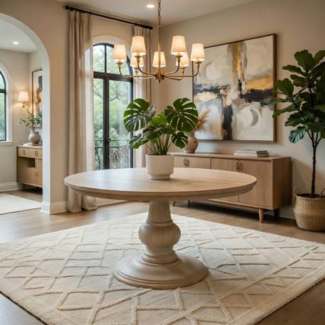 MESA REDONDA DE 150 cm MADERA ACABADO BLANCO